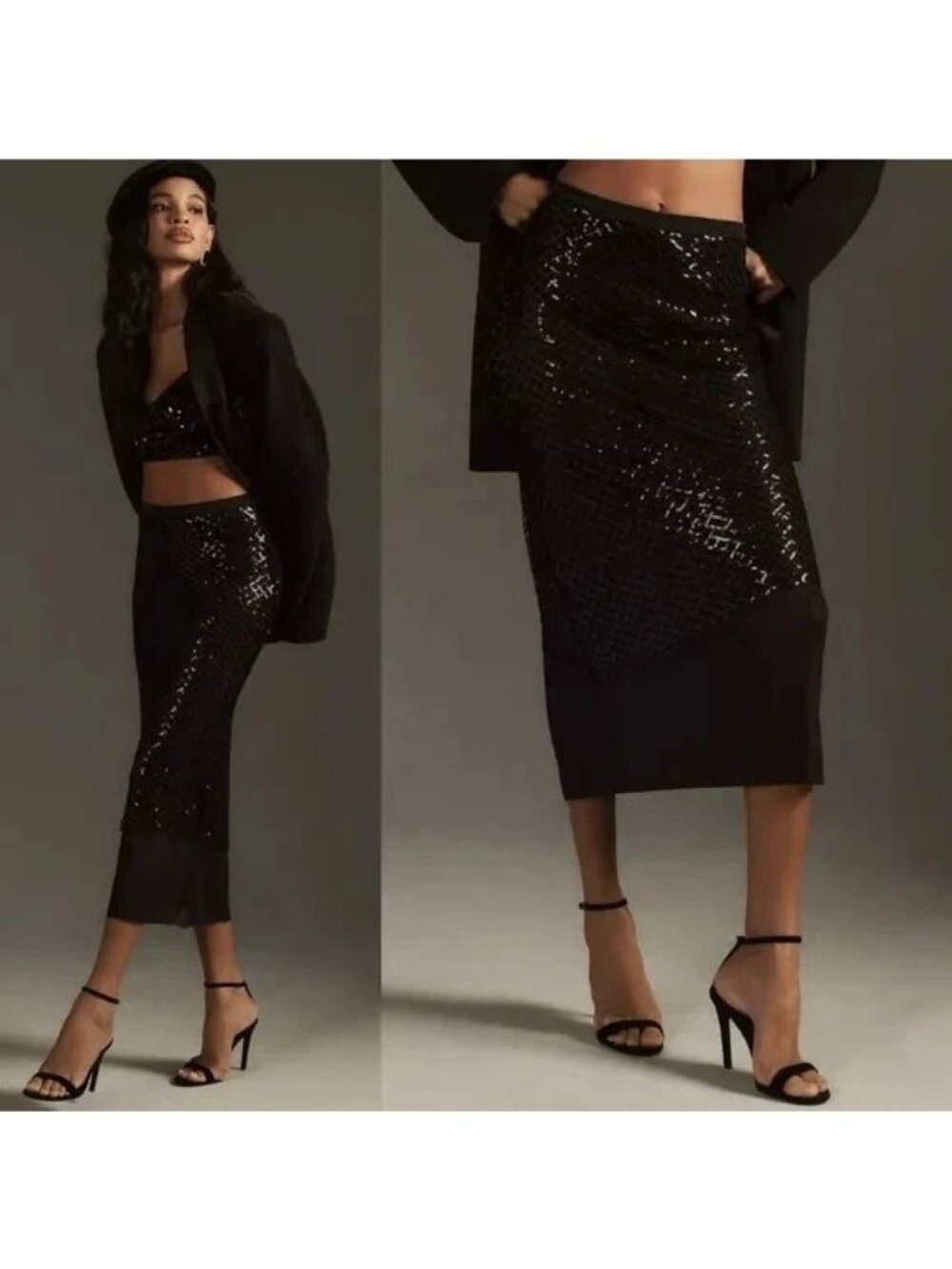 NWT Anthropologie Black See-Through Skirt Built-In Panties Sequin Netting Size L